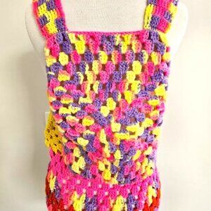Vintage Hippy 1970s Hand Crochet Colorful Pull-On Vest